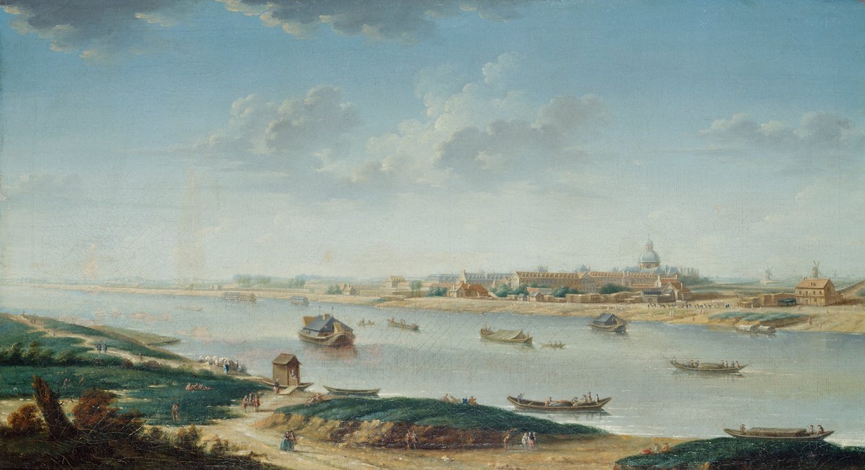 Salpêtrière nähtynä la Rapeesta, n. 1752 (öljy kankaalle) od Nicolas Raguenet