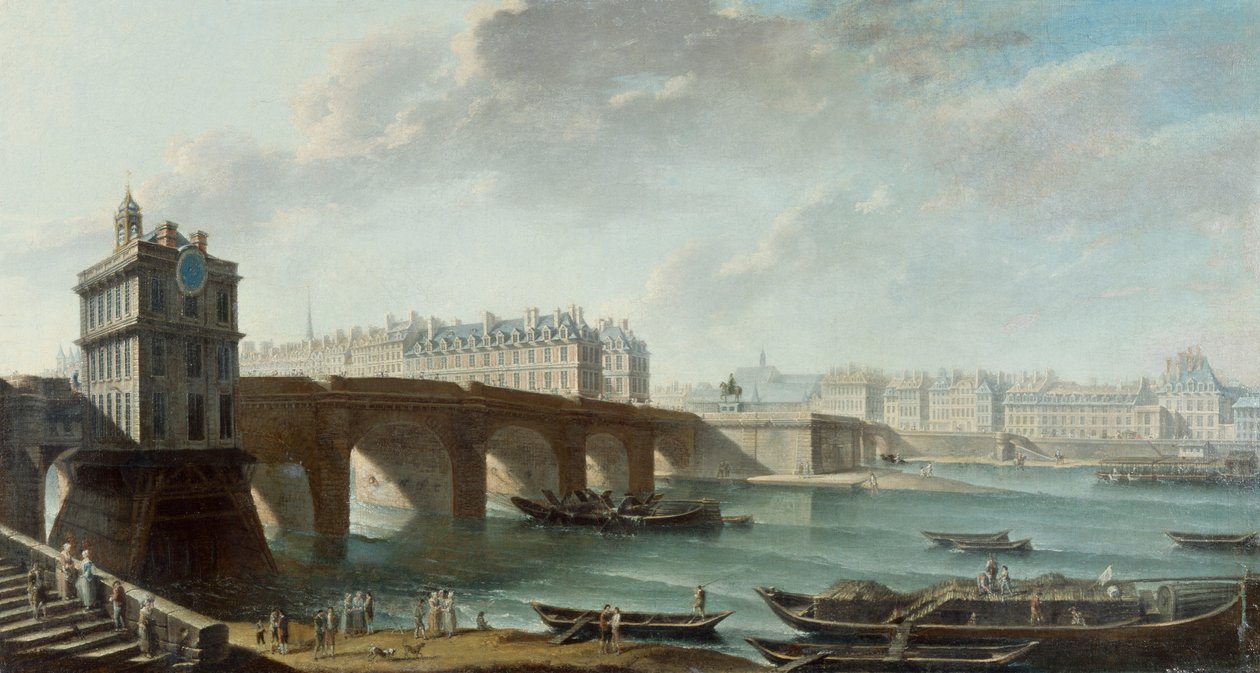 Samaritaine pump, Pont-Neuf, Ile de la Cite a Conti quay vidět z nábřeží Louvre, před rokem 1771 (olej na plátně) od Nicolas Raguenet