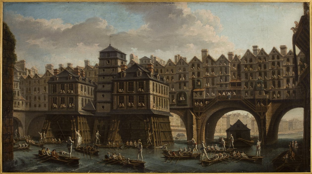Námořnické klání mezi Pont Notre-Dame a Pont au Change od Nicolas Raguenet