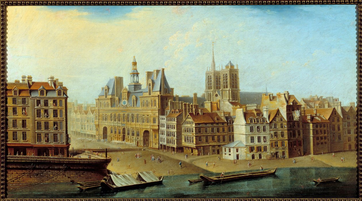Pohled na Hotel de Ville a Place de Greve v Paříži v roce 1750 Obraz Nicolase Jean Baptiste Raguenet (1715-1793) 1750 Ne. 0,46x0,83 m Paříž, Musee Carnavalet od Nicolas Raguenet