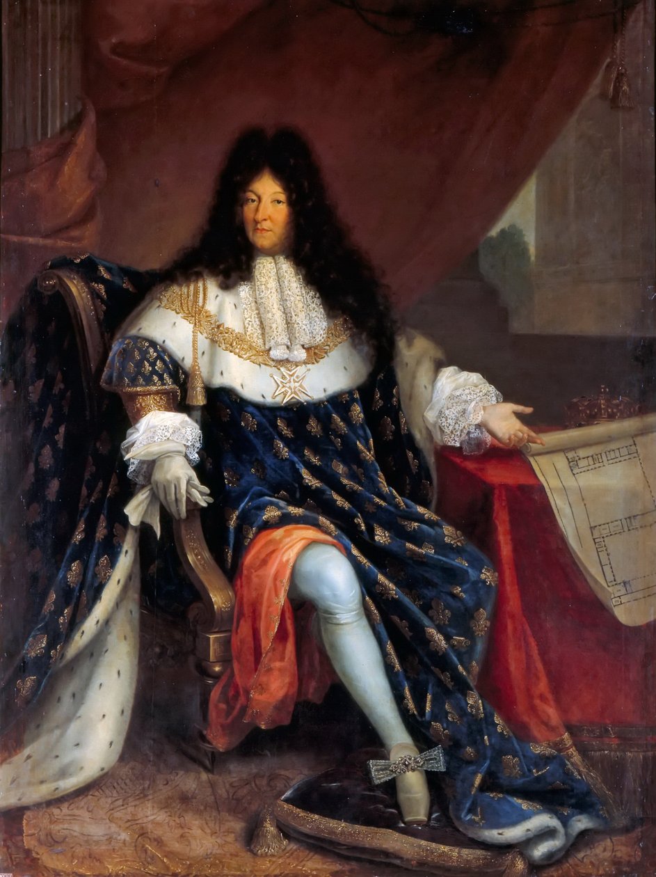 Portrét Ludvíka XIV. držícího plán na Maison Royale de Saint-Louis v Saint-Cyr od Nicolas Rene Jollain