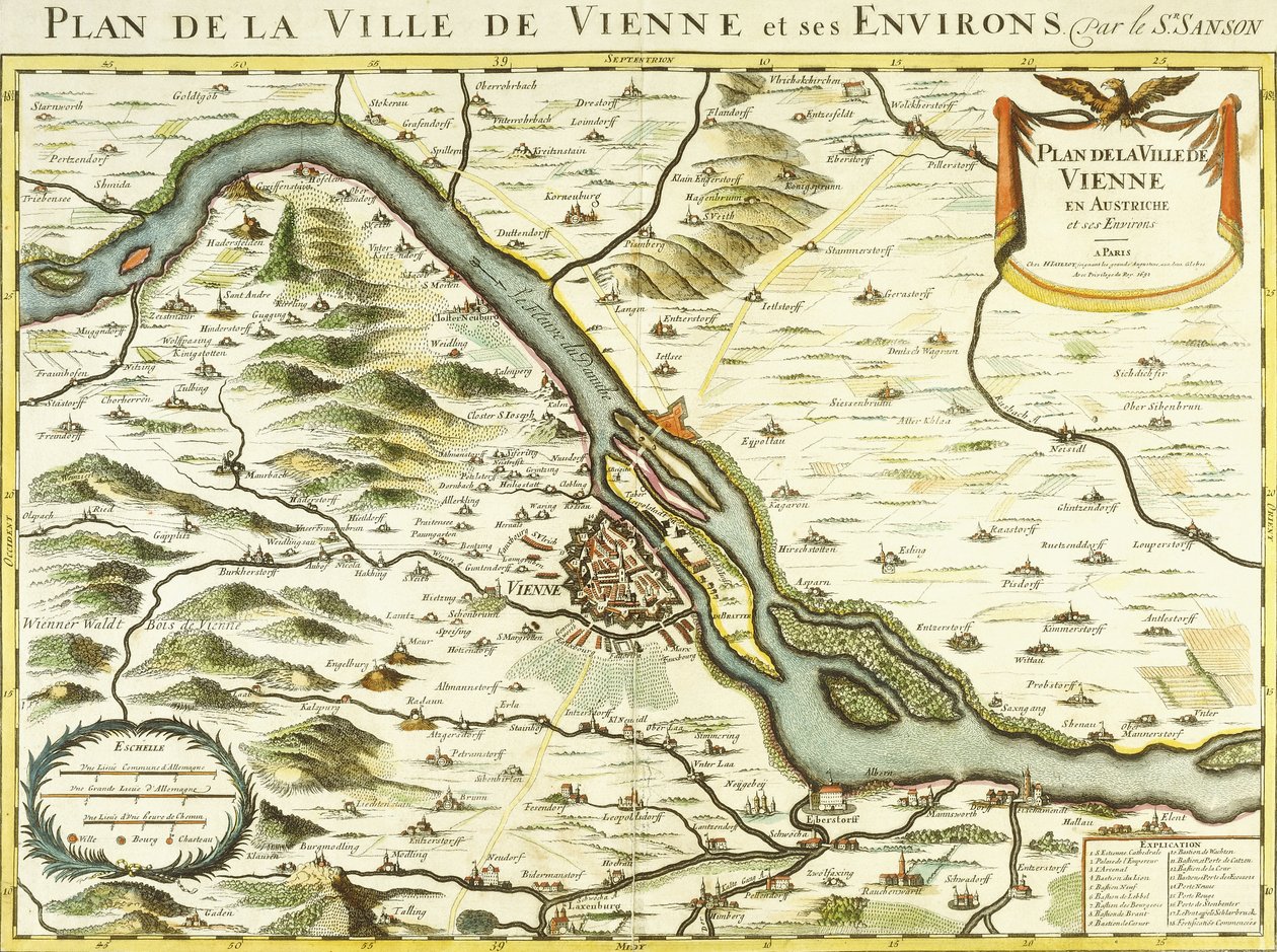 Mapa města Vídně, 1692 od Nicolas Sanson DAbbeville