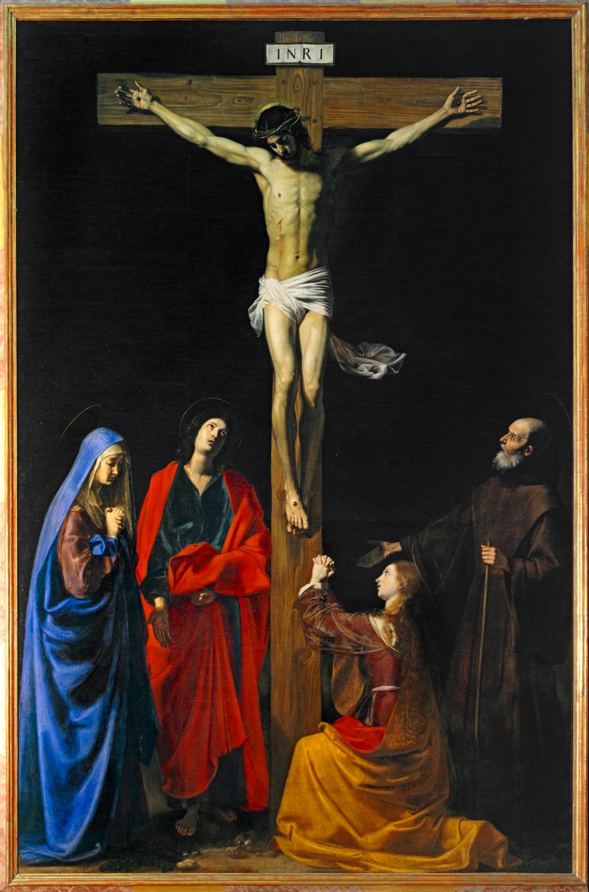Kristus na kříži, Panna Maria, Magdaléna, svatý Jan a svatý František z Paoly - Kristus na kříži, Panna Maria, svatá Marie Magdaléna ... od Nicolas Tournier