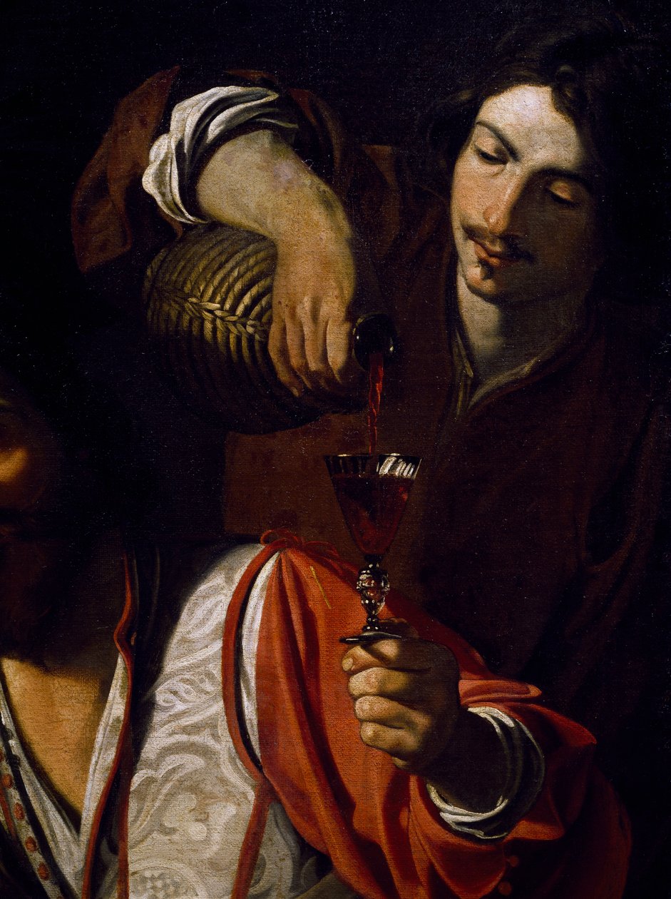 Sluha nalévající víno, detail Setkání pijáků, od Nicolase Tourniera (křtěn 1590-před 1639), olej na plátně od Nicolas Tournier