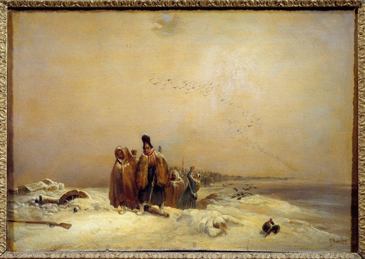 Epizoda ruského ústupu napoleonské války (1812). Obraz Nicolase Toussaint Charlet (Toussaint-Charlet od Nicolas Toussaint Charlet