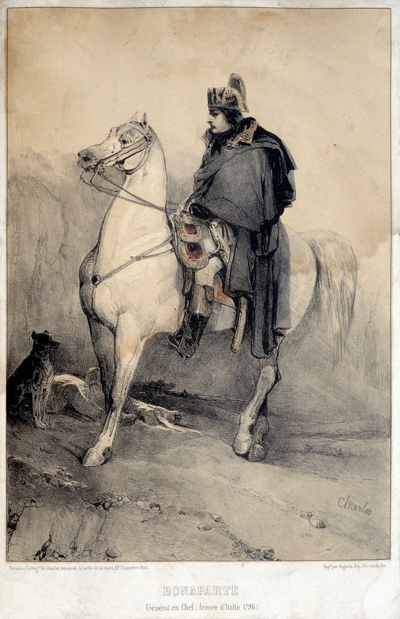 Jezdecký portrét Napoleona I. Bonaparte (1769-1821), vrchní generál italské armády od Nicolas Toussaint Charlet