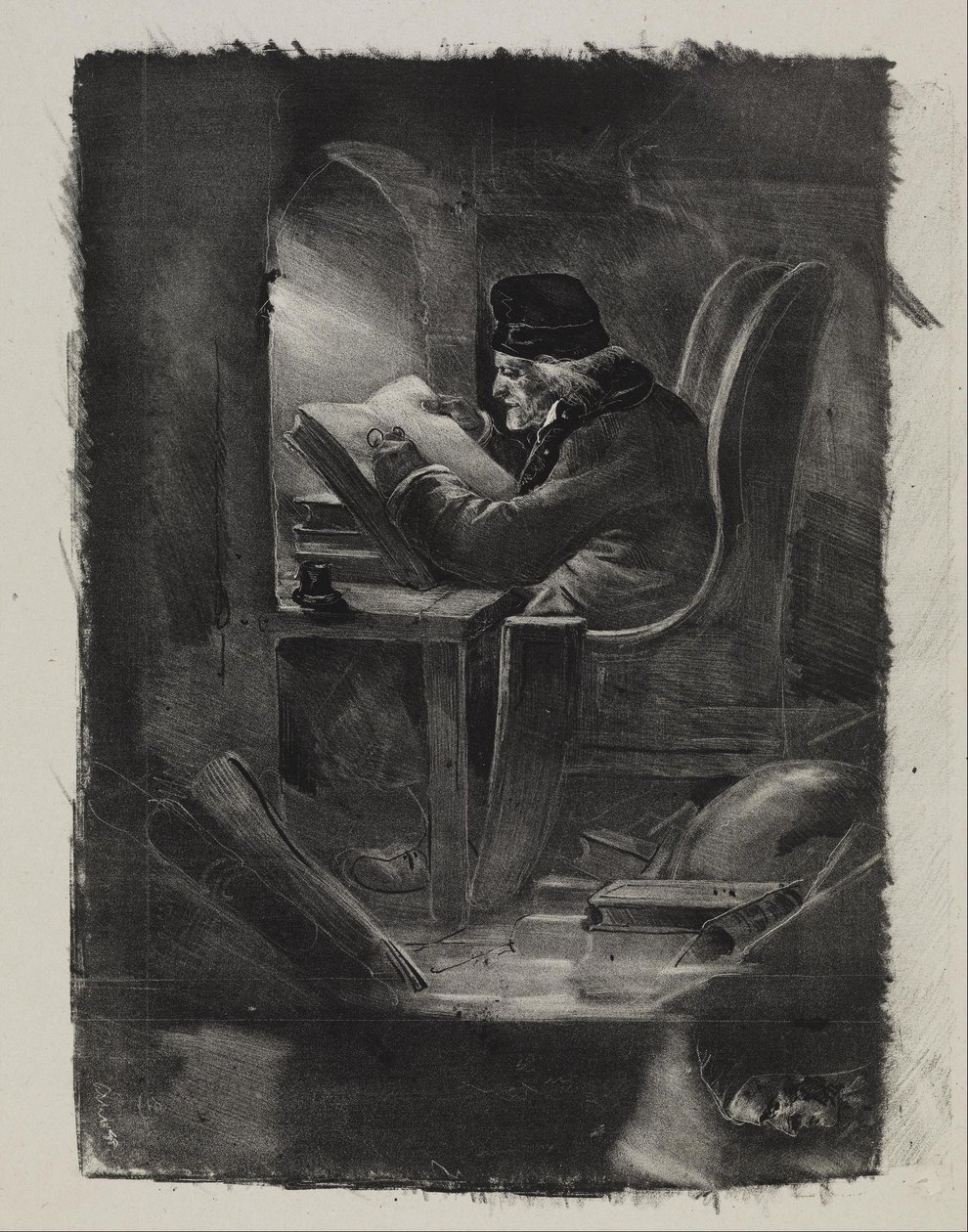 Pokus v mezzotintě (geograf) od Nicolas Toussaint Charlet