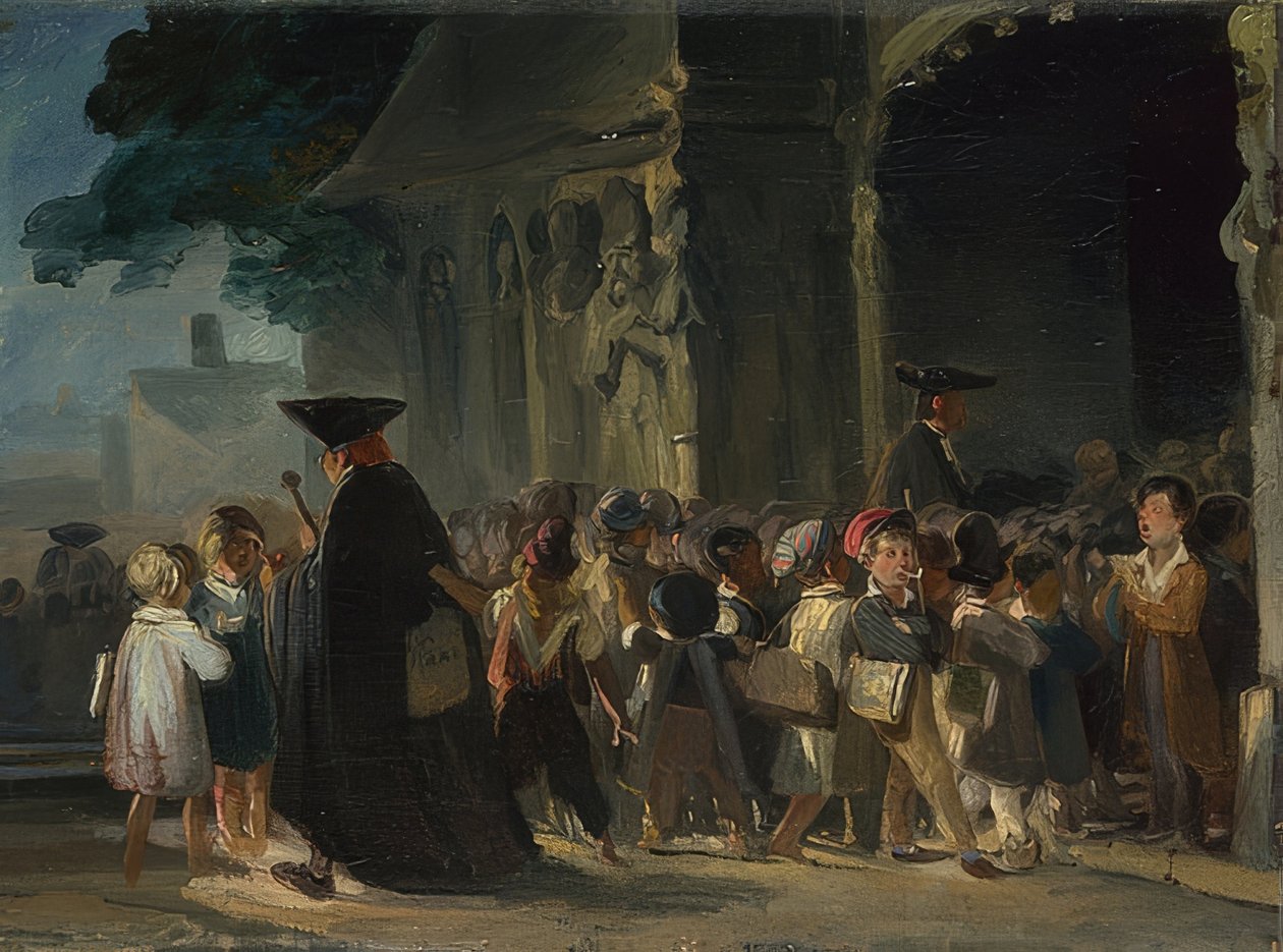 Děti před vchodem do kostela. Mezi lety 1817 a 1845 od Nicolas Toussaint Charlet
