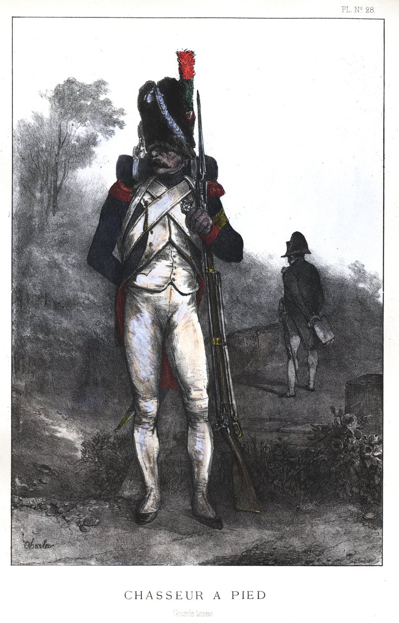 Napoleonské války, francouzská armáda, pěší velitel císařské gardy v plném oblečení, 1845 od Nicolas Toussaint Charlet