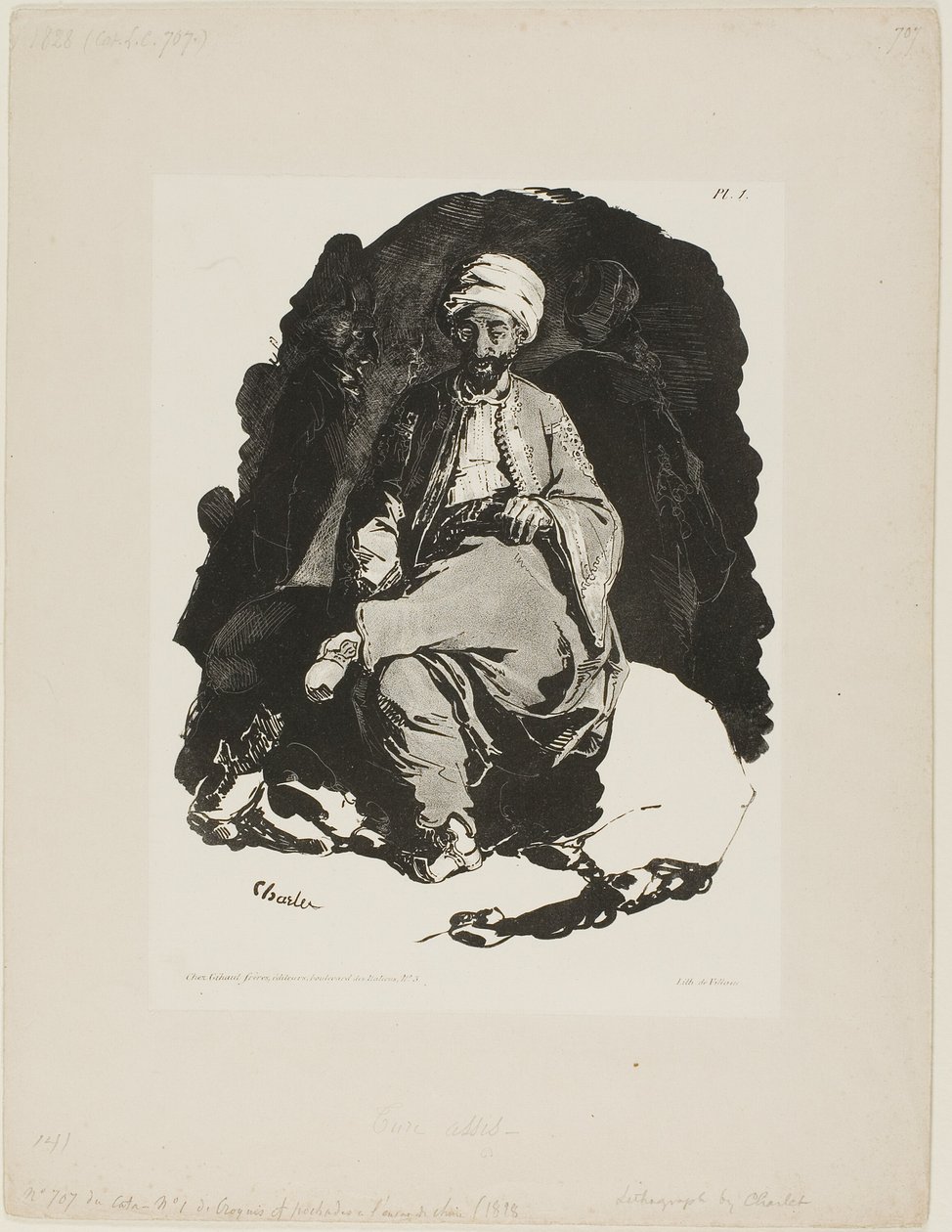 Sedící Turk, talíř jedna z Ink Sketches od Charlet od Nicolas Toussaint Charlet