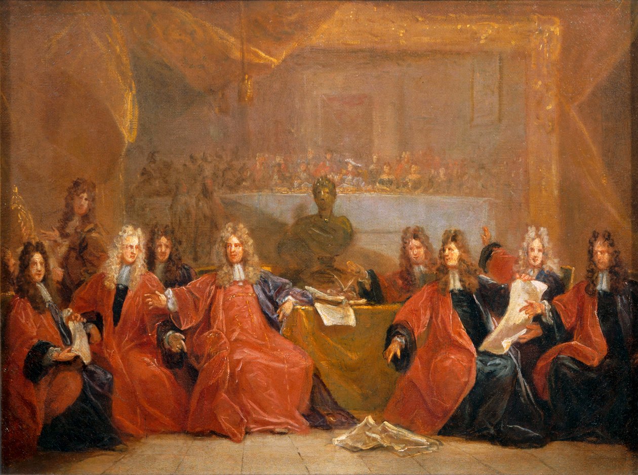 Kupecký starosta a radní města Paříže jednají o nabídce hostiny pro Ludvíka XIV. ... od Nicolas de (workshop) Largilliere