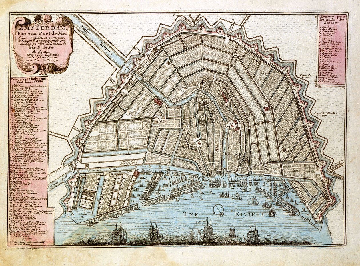 Mapa Amsterdamu. Atlas Nicolase de Fer (1646-1720), Paříž 1700. od Nicolas de Fer