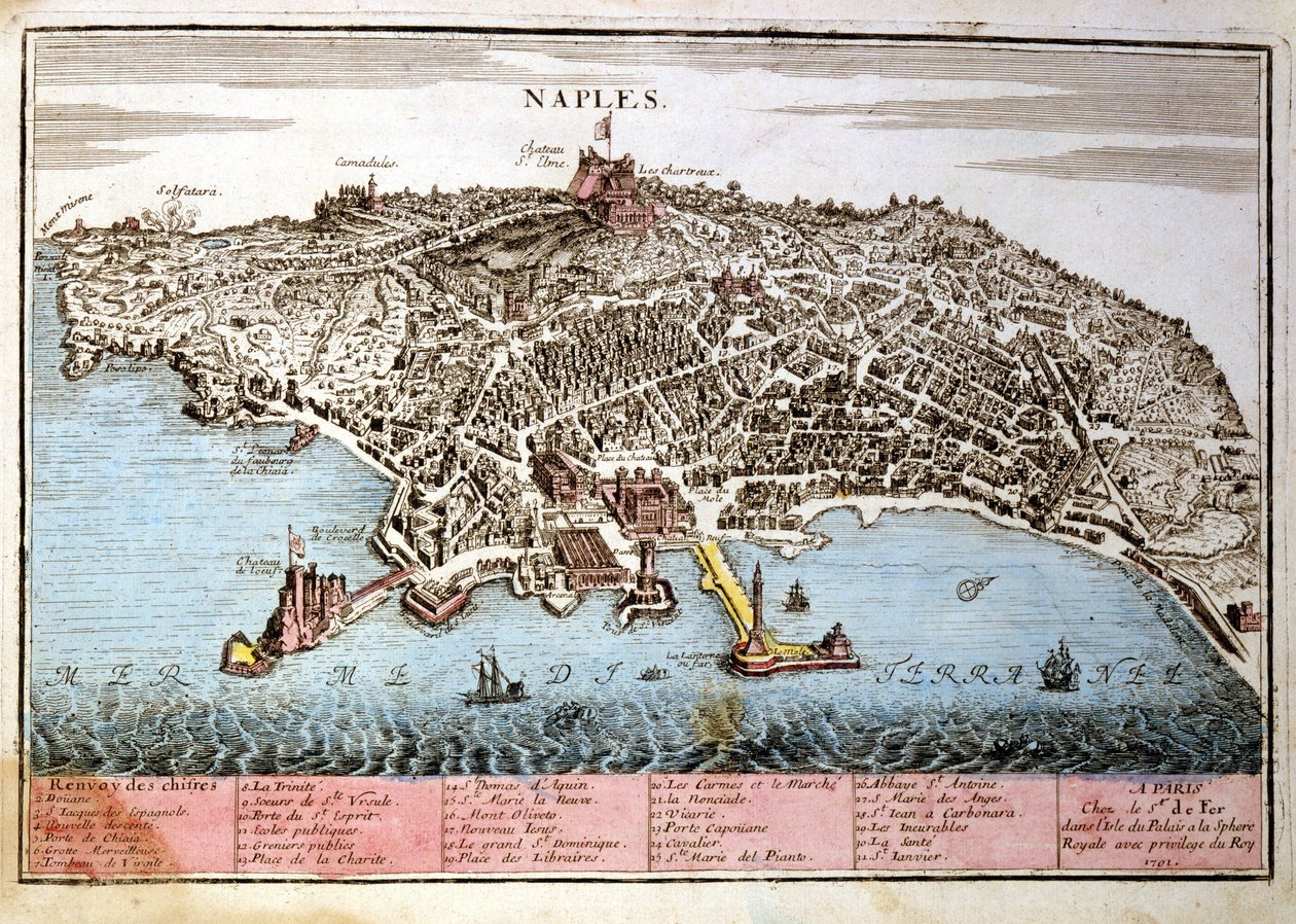 Mapa města Neapol. Mapa Le Fer od Nicolas de Fer