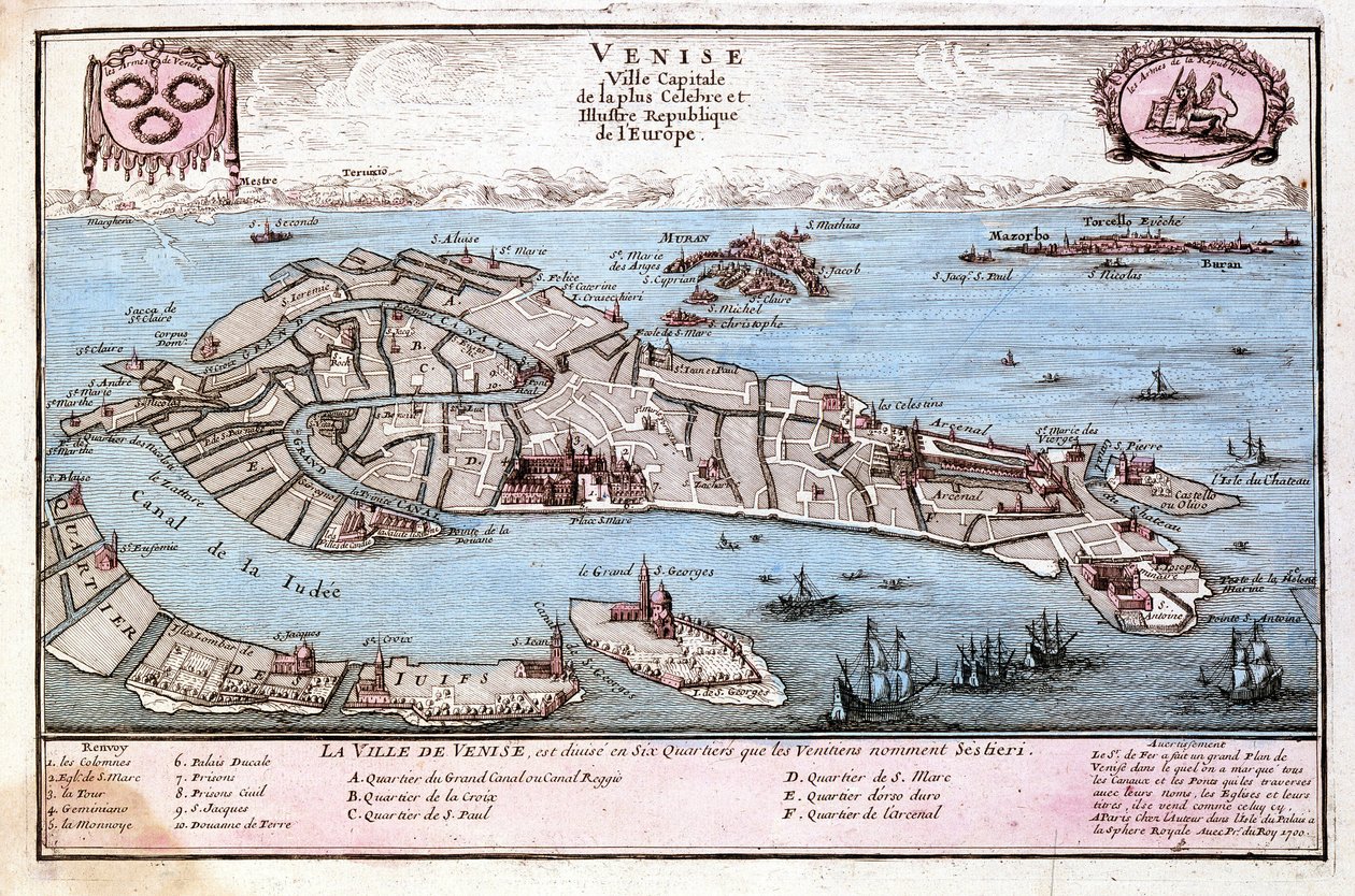 Mapa města Benátek. Mapa Le Fer od Nicolas de Fer