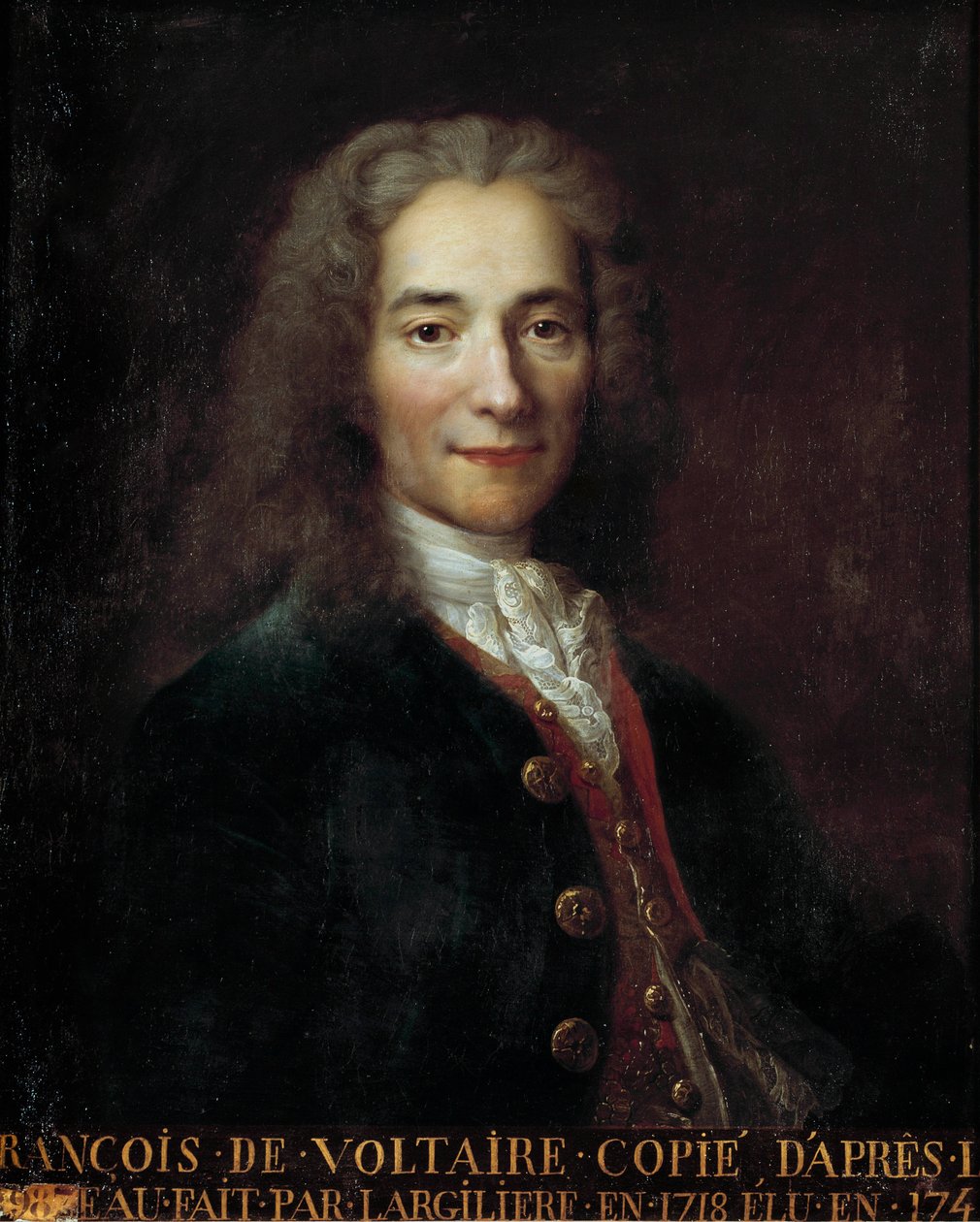 Portrét Francoise Marie Arouet dit Voltaire (1694 - 1778), francouzského spisovatele a filozofa. Opis Nicolase De Largilliere (1656 - 1746) od Nicolas de Largillière