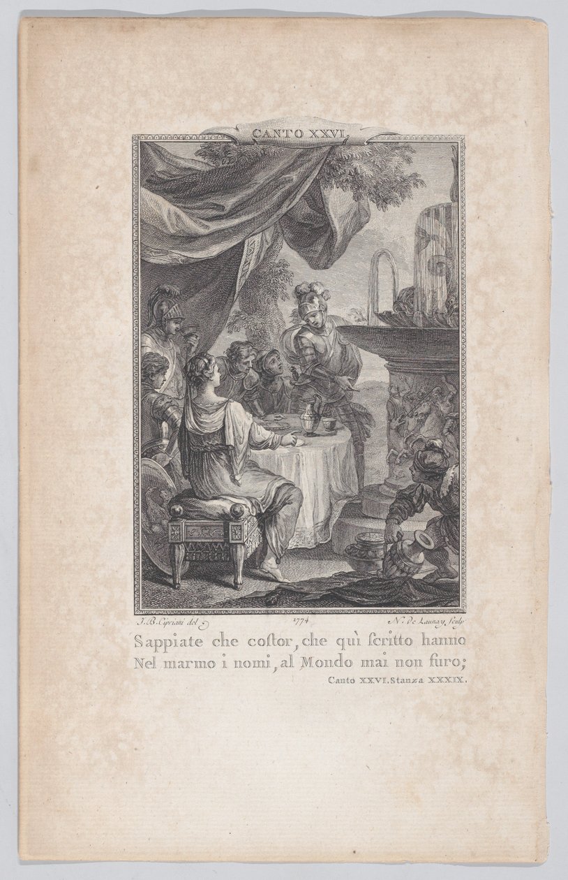 Canto 26, Stanza 39, od Orlando Furioso, 1774., 1774. od Nicolas de Launay