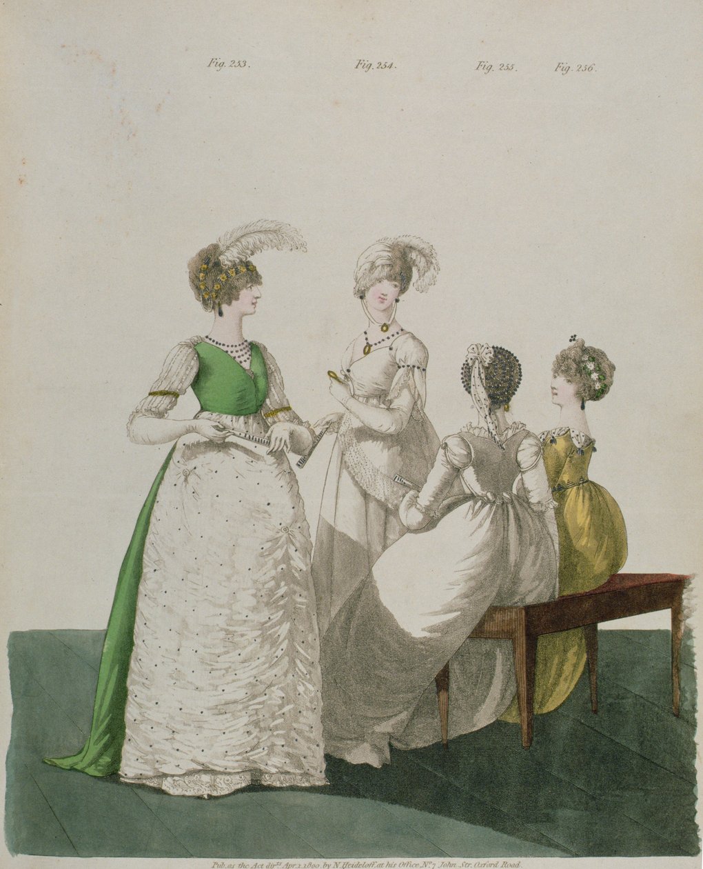 Čtyři dívky v plesových šatech z „Gallery of Fashion“ od N. Heideloffa, duben 1800 od Nicolaus von Heideloff