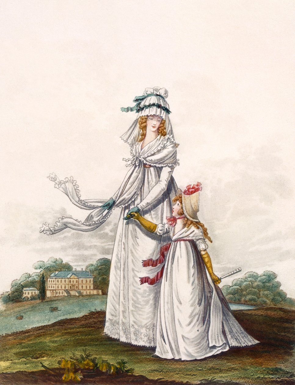 Ranní šaty, obr. 63 a Obr. 64 z ‚Galerie módy‘, 1797 od Nicolaus von Heideloff