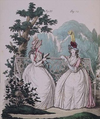 Ranní šaty, fíky. 23 a 24, z „Galerie módy“ Nikolause Heideloffa, svazek I, září 1794 (tisk) od Nicolaus von Heideloff
