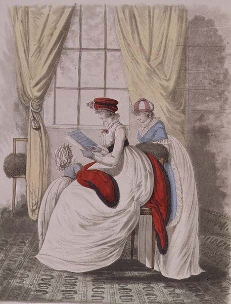 Ranní šaty z „Galerie módy“ Nikolause Heideloffa, svazek II, leden 1799 (tisk) od Nicolaus von Heideloff