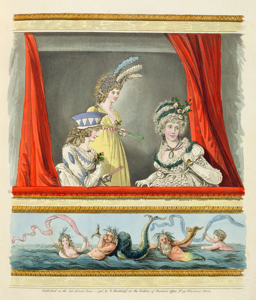 Operní šaty z „Galerie módy“ Nikolause Heideloffa, svazek II, červen 1796 (tisk) od Nicolaus von Heideloff