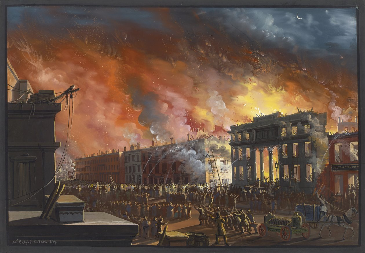 Pohled na velký požár v New Yorku, 1835, 1837 od Nicolino Calyo
