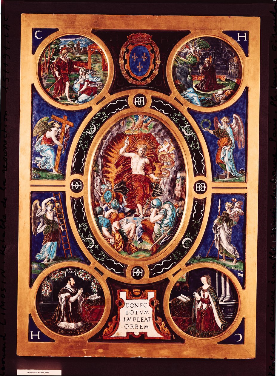 Oltářní obraz Sainte-Chapelle, zobrazující Vzkříšení, smaltovaný Leonardem Limosinem (1505-76) 1553 (smaltovaná mosaz) od Nicolo dell Abate