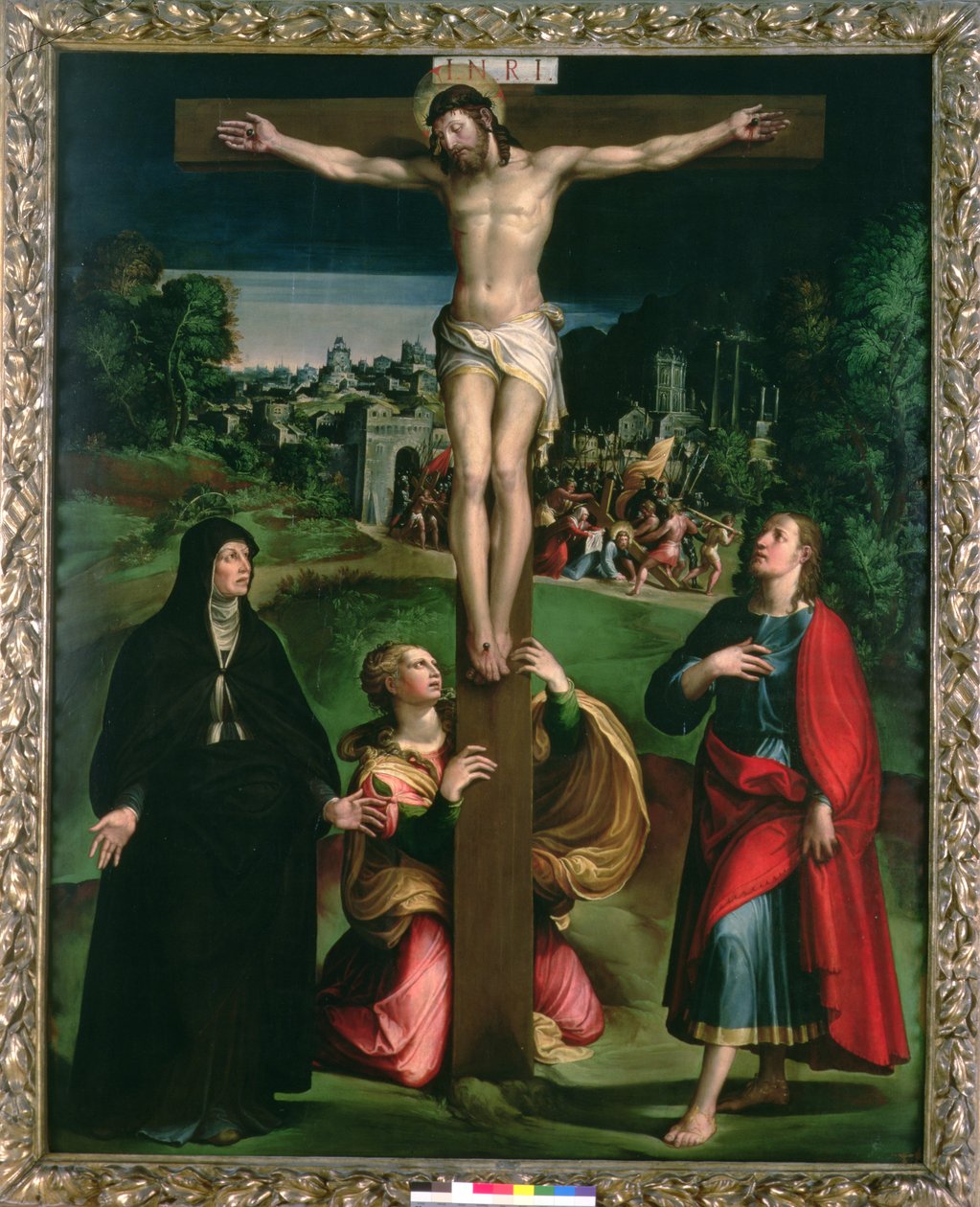 Ukřižování s Pannou Marií Magdalenou a svatým Janem Evangelistou od Nicolo dell Abate