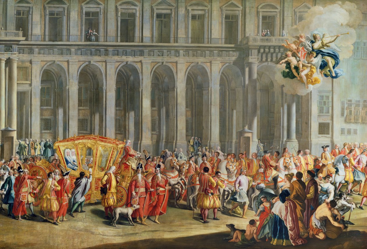 Odchod Aloise Thomase von Harracha, místokrále Neapole (1669-1742) z Palazzo Reale di Capodimonte (podrobnosti viz 68613) od Nicolo Maria Russo or Rossi