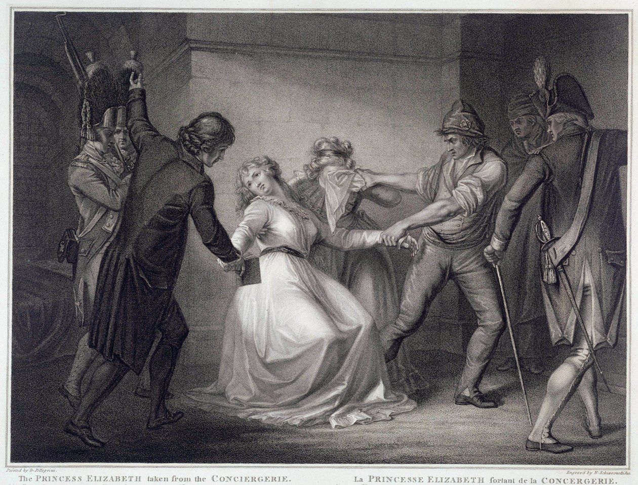 Francouzská revoluce: sestra francouzského krále Ludvíka XVI. Alžběta (1764-1794) byla propuštěna z vězení Concierge dne 10.05.1794. Rytina Niccolo Schiavonetti (zemřel 1813) Paris, Musee Carnavalet od Nicolo Schiavonetti