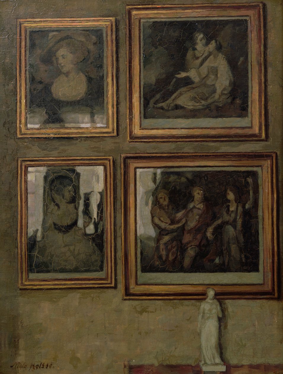 Interiér s obrazy a figurkou od Niels Holsoe