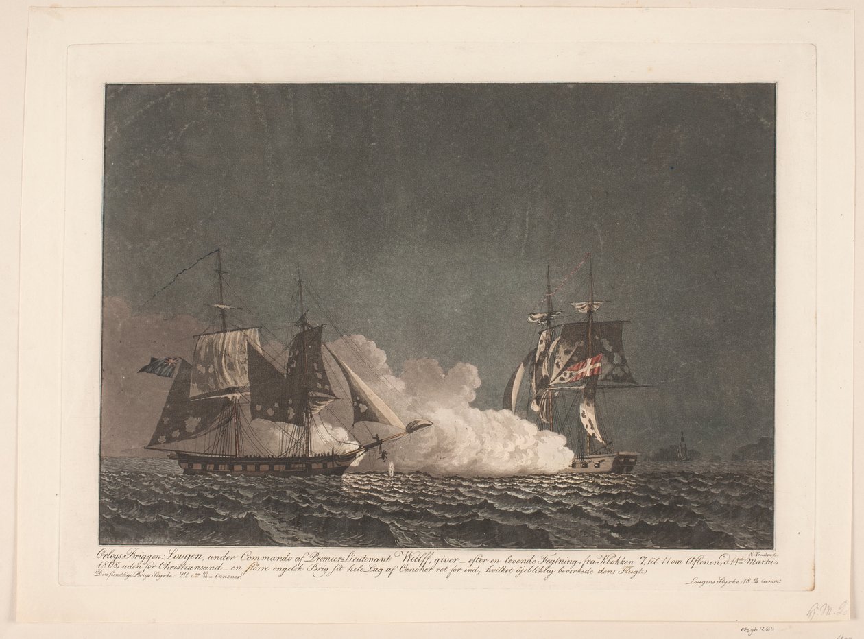 Bitva mezi brigou Lougen a anglickou brigou, 14. března 1808 od Niels Truslew