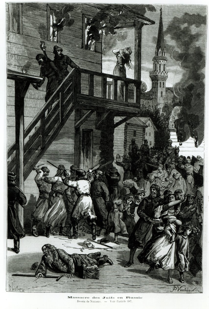 Vyvražďování Židů v Rusku, vyryto Gustavem Voulquinem (fl. 1880-90) z Le Journal Illustre, červen 1881 (černobílá fotografie) od Nielsen