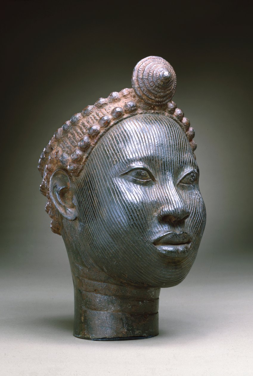 Korunovaná hlava Oni, Ife, 12. - 15. století (zinková mosaz) od Nigerian