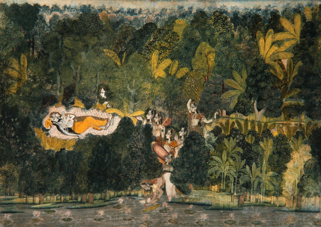 The Bower of Quiet Passion, cca 1750 (neprůhledné wc a zlato na papíře) od Nihal Chand