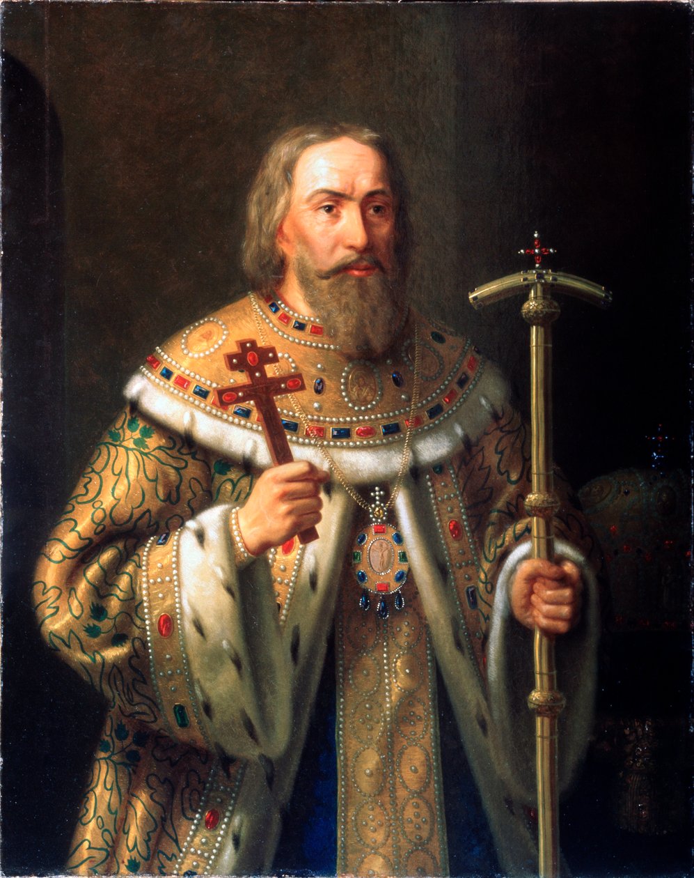 Portrét filatetského patriarchy moskevského (Fjodora (nebo Fjodora) Nikitiče Romanova) (1553-1633) (Portrét moskevského patriarchy Filareta) - Malba Nikanora Leontieviče Tiutriumova (1821-1877), olej na plátně, polovina 19. století - Státní muzeum v přírod od Nikanor Leontievich Tiutriumov