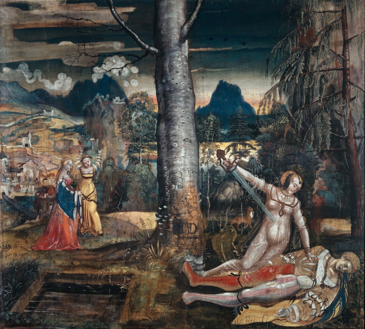 Pyramus and Thisbe, c.1513-14 (kombinovaná technika na plátně) od Niklaus Manuel