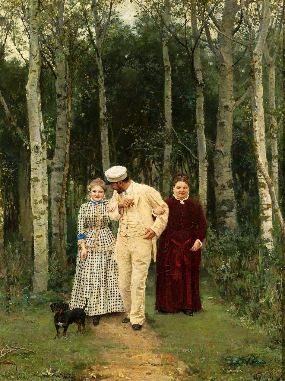 Námluvy Procházka krajinou. od Nikolai Dmitrievich Kuznetsov