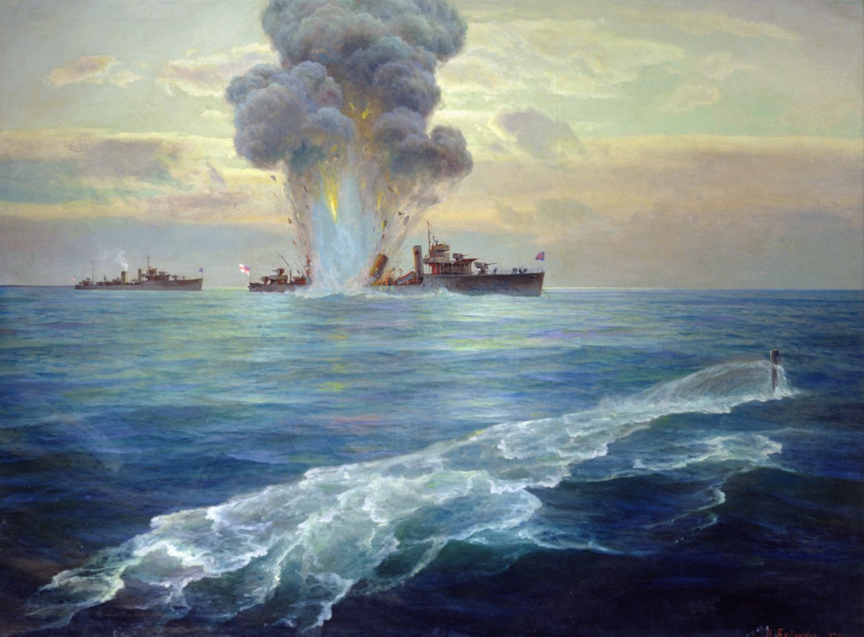 Britský torpédoborec Vittoria torpédovaný bolševickou ponorkou Pantera u ostrova Seiskari 1. září 1919, 1939. od Nikolai Evlampievich Bublikov