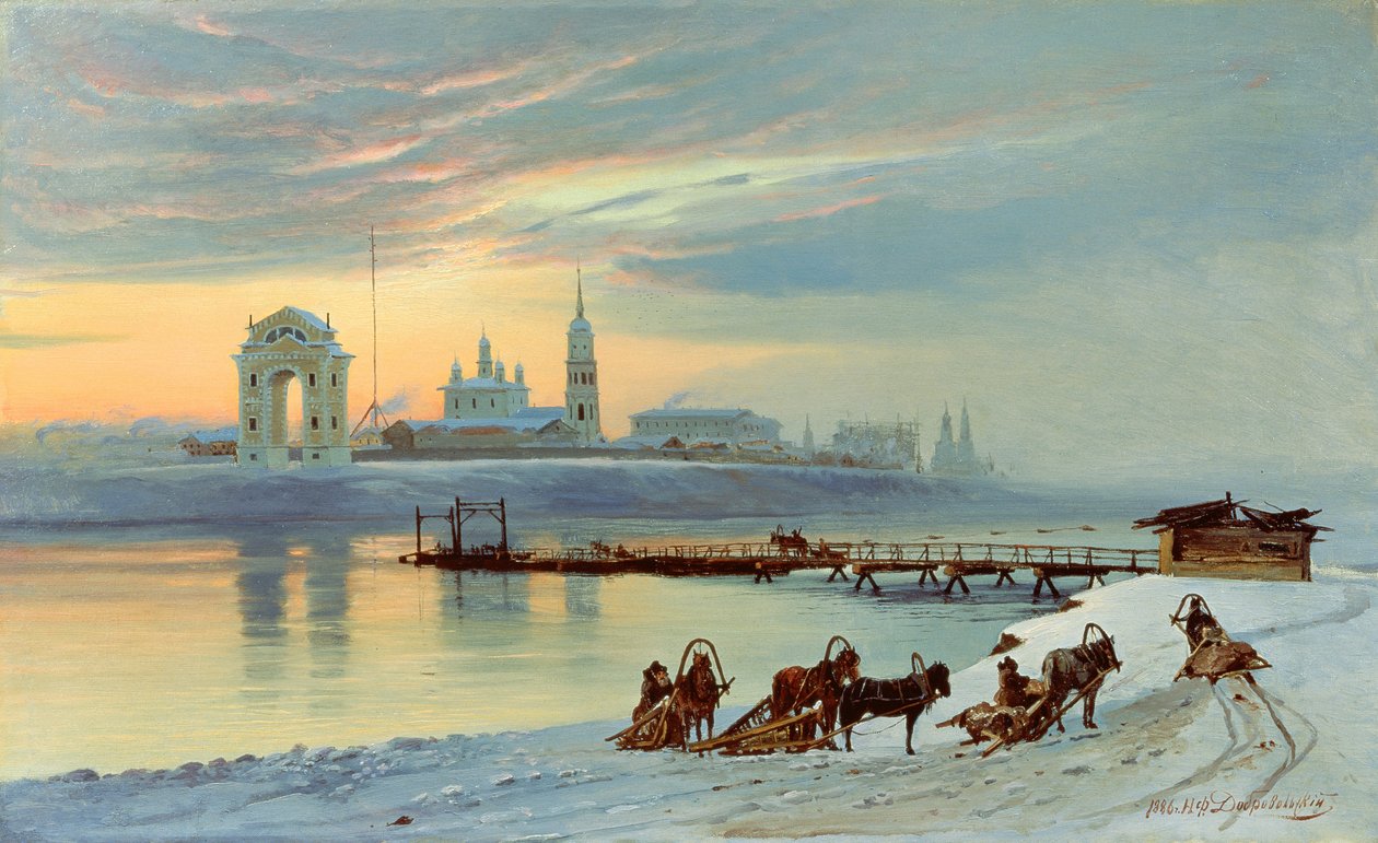 Angarské nábřeží v Irkutsku, 1886 od Nikolai Florianovich Dobrovolsky