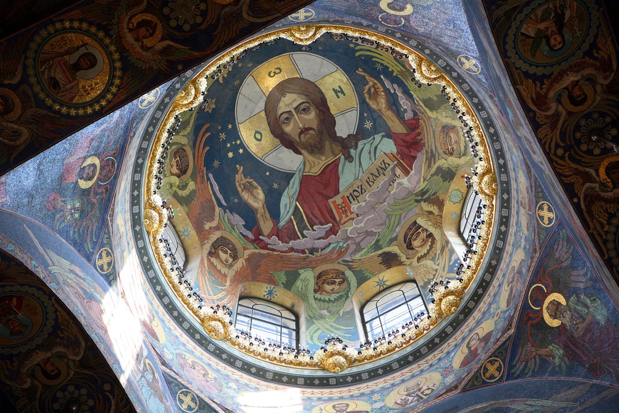 Christ Pantocrator, strop kostela Spasitele na prolité krvi, Petrohrad, Rusko od Nikolai Nikolayevich Kharlamov