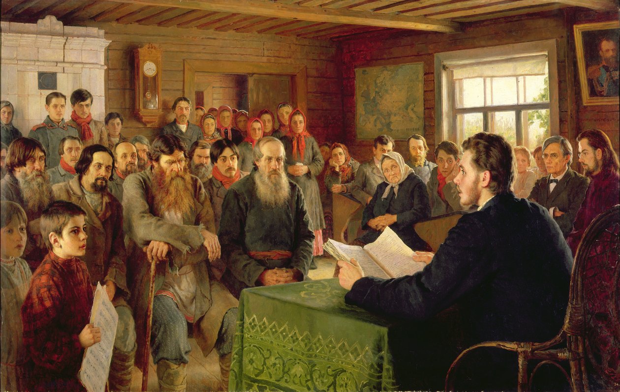 Nedělní čtení na venkovské škole, 1895 od Nikolai Petrovich Bogdanov Belsky