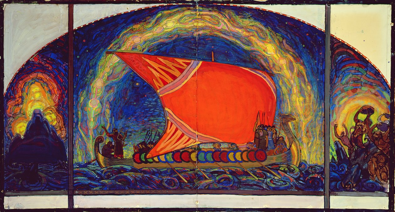 Kalevipoegs Sailboat `Plane, 1910 (tempera a pastelka na papíře) od Nikolai Triik