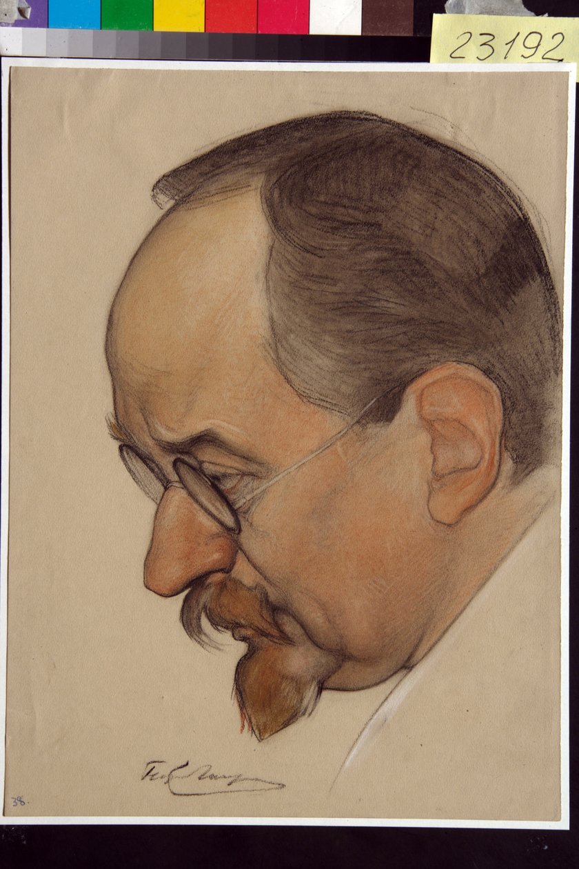 Portrét Georgi Vasilyevich Tchitcherine (1872-1936) - Dílo Nikolaje Andrejeviče Andrejeva (1873-1932), krev a křída na papíře (32,4x24,1 cm) od Nikolai Andreevich Andreev