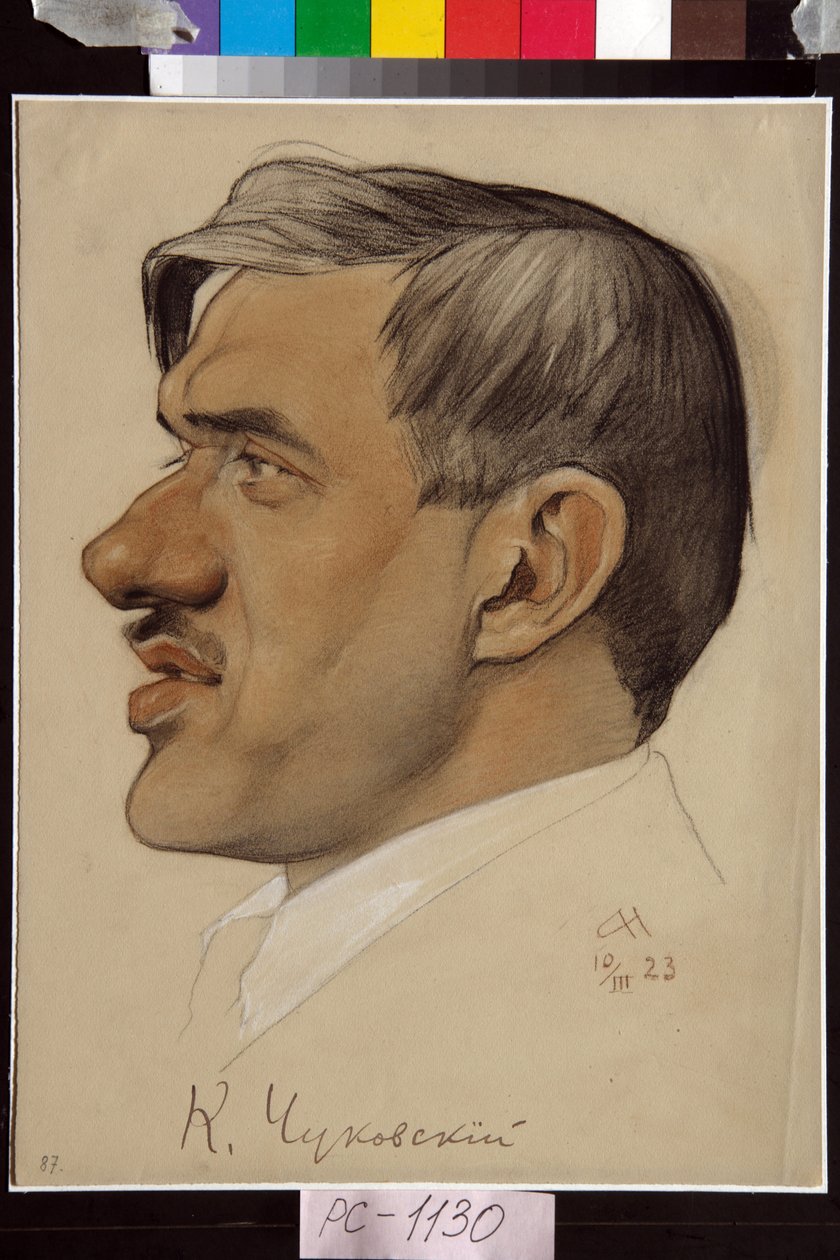 Portrét Korneje Čukovského (1882-1969) - Dílo Nikolaje Andrejeviče Andrejeva (1873-1932), krev a křída na papíře (32,5x24,2 cm) od Nikolai Andreevich Andreev