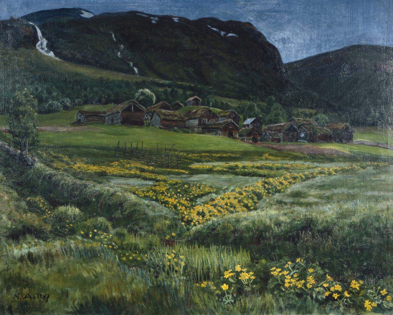 Červnová noc a starý západní norský dvůr (olej na plátně) od Nikolai Astrup