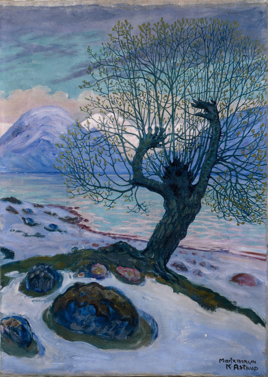 Březnové ráno, jarní noc a vrba (olej na plátně) od Nikolai Astrup