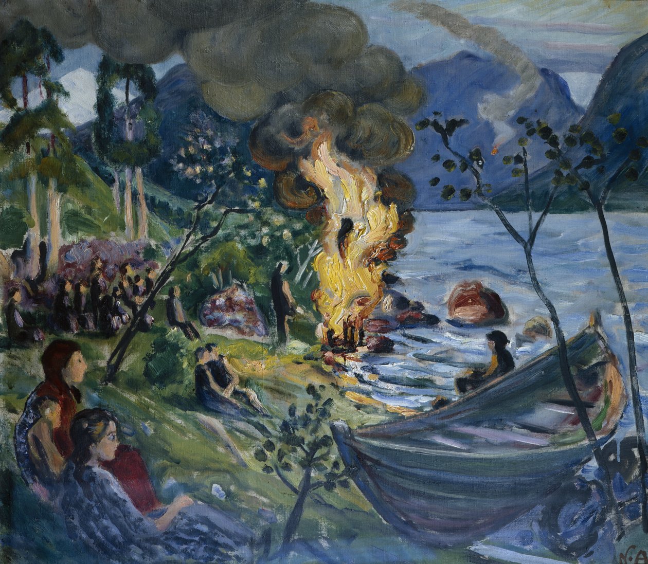Svatojánský oheň u vody Jølster (olej na plátně) od Nikolai Astrup