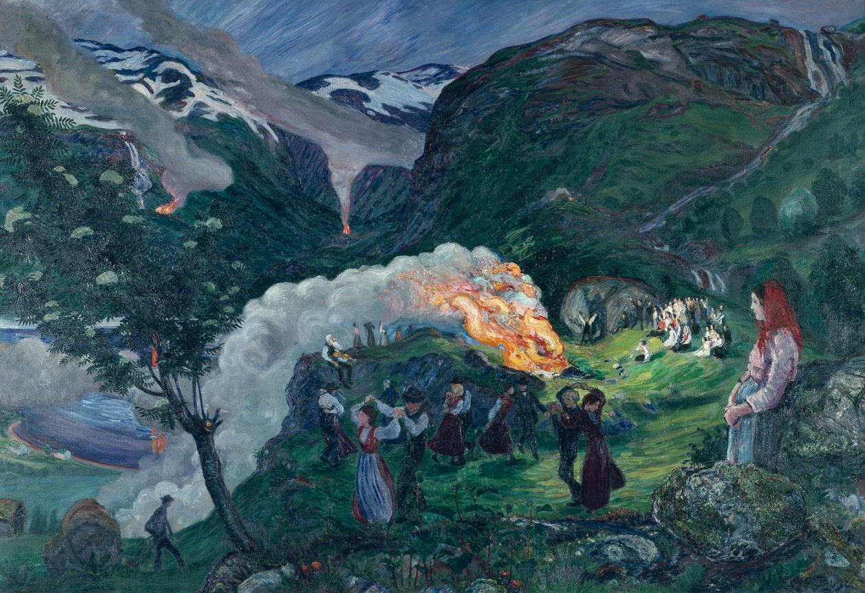 Svatojánská noc, svatojánský oheň od Nikolai Astrup