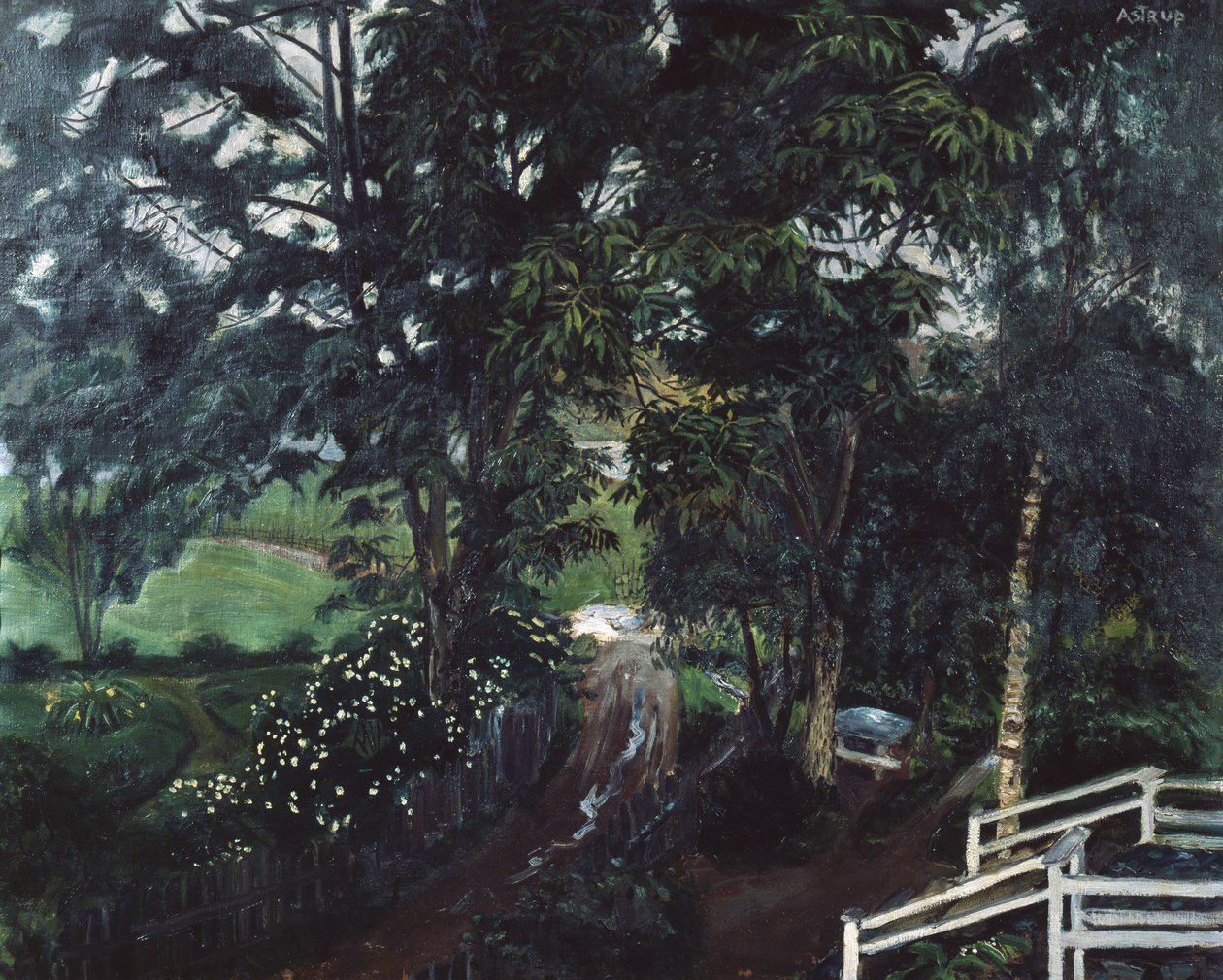 Deštivá atmosféra pod stromy v Jolster Parsonage od Nikolai Astrup